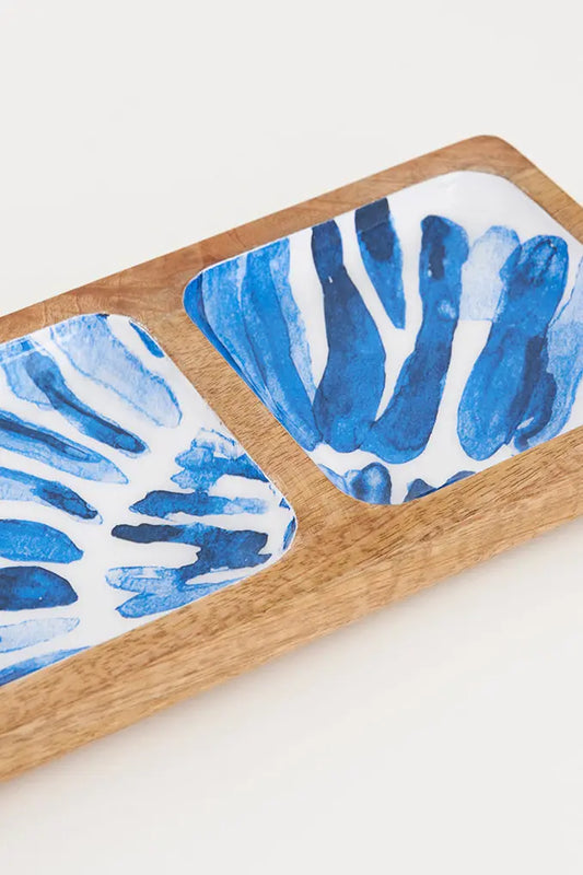 3-Section Enamel-coated Wooden Tray with Shell