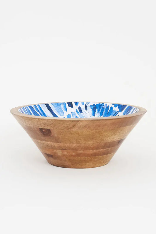 Large Enamel-Coated Round Wooden Bowl with Shell Print